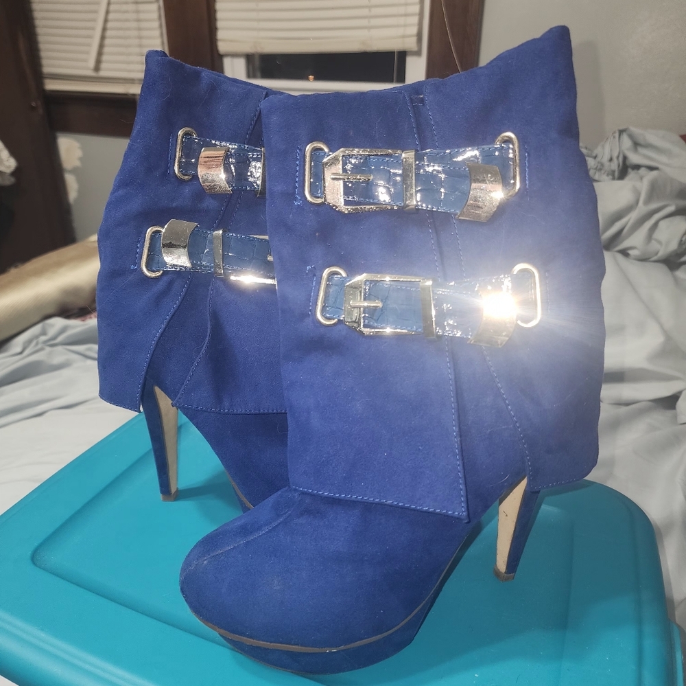 Michael Antonio blue suede platform boots